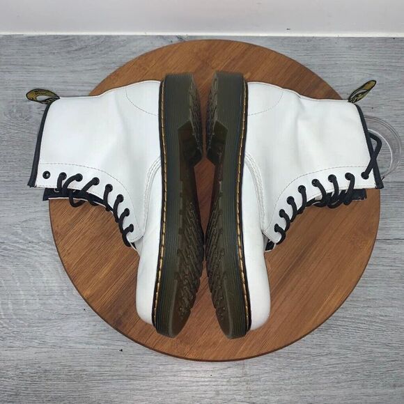 Dr Doc Martens 1460J Ladies 5 Mens 4 Combat Boots White Leather Lace Up Side Zip - Picture 8 of 13